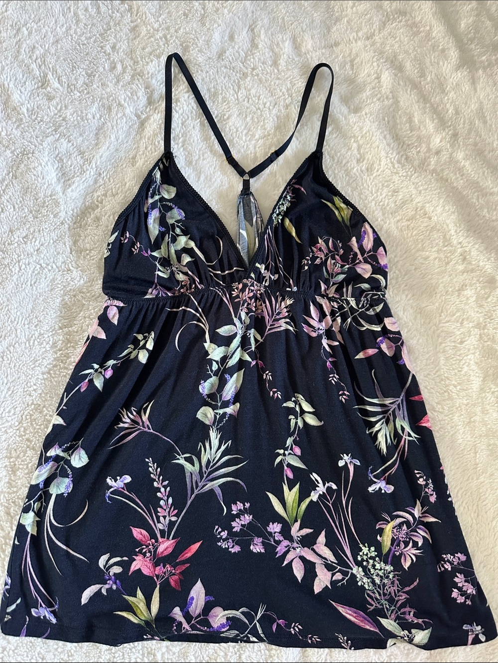 Anthropologie Floral V-Neck Slip Dress with Spaghetti Straps